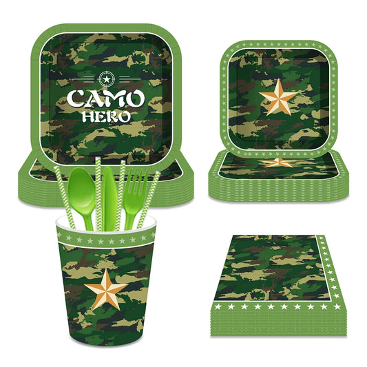 Army Party Tableware Camouflage Green Plates Cups Tablecloths Camouflage Balloons Military Theme Birthday Party Decorations