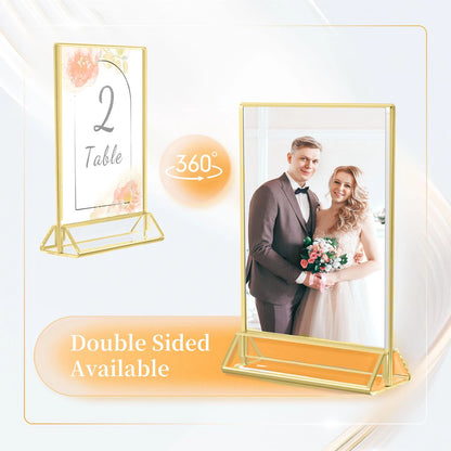 6-36 Transparent Acrylic Signage Gold Picture Frames Double-sided Display Stand Wedding Number Plate Table Flyer Menu Card Rack