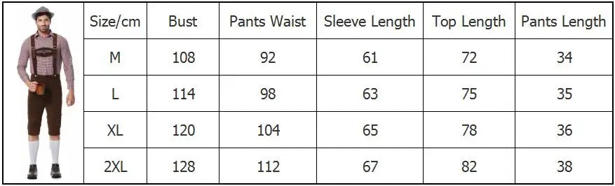 Three-Piece Set Oktoberfest Lederhosen Costume for Men Bavarian German Beer Festivals Suspenders Shirt Hat Male Cosplay Costumes