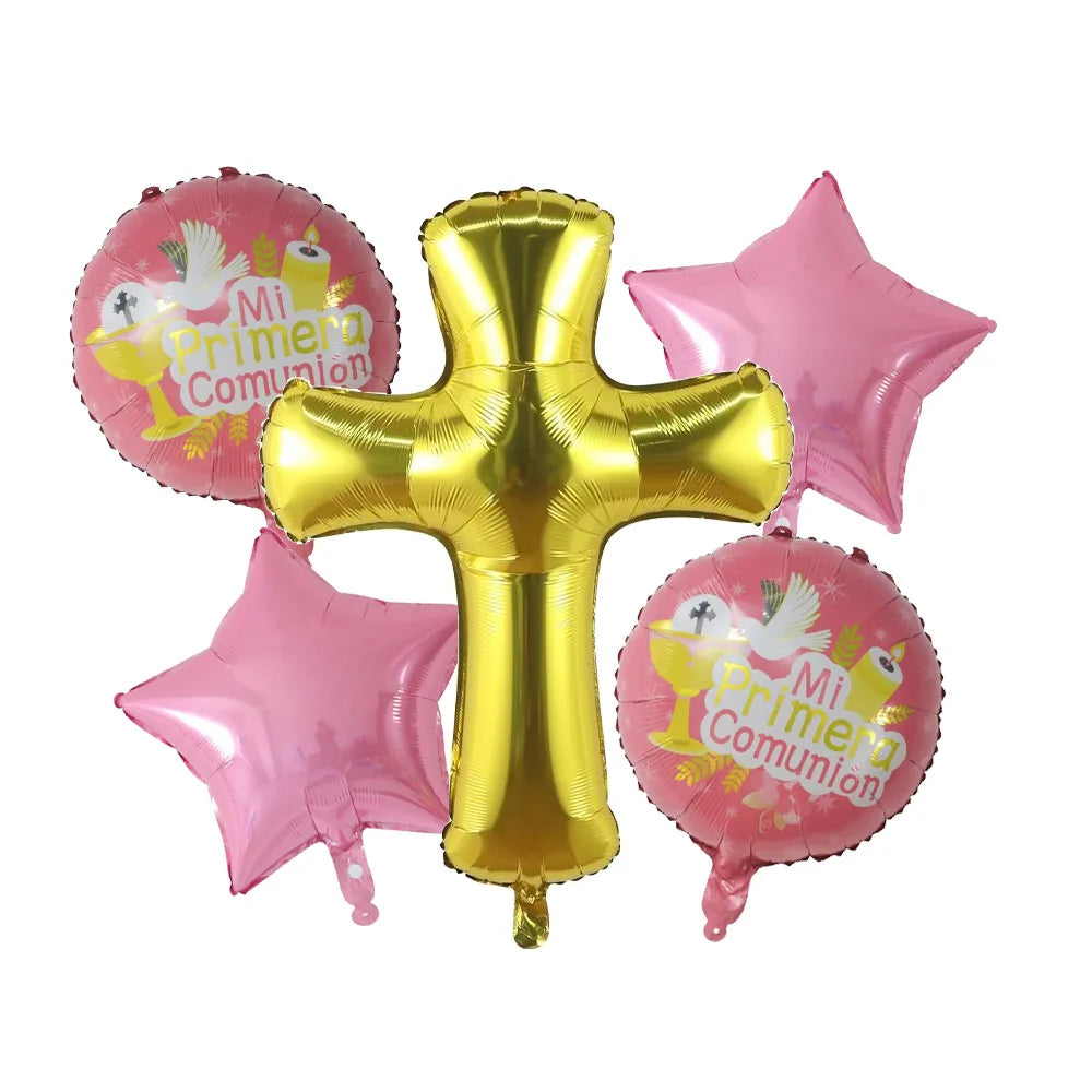 5pcs Church Easter Cross Baptism Foil Balloons Christian Catholic Worship Pray Wedding Celebration Birthday Follower Party Ball