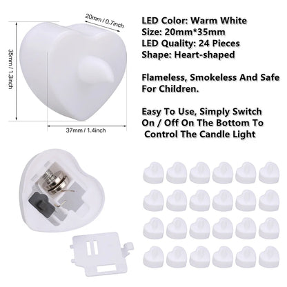 24Pcs Flameless Led Candle For Home Christmas Party Wedding Decoration Heart-shaped Electronic Battery-Power Tealight Candles