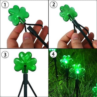 100 LED St Patricks Day Decorations Lights Solar Shamrock String Lights, Outdoor Solar Powered Garden Pathway Lights 635