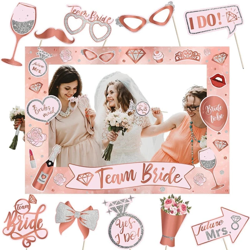 1Set Team Bride to be Photo Booth Props Paper Frame Bachelorette Party Decoration Wedding Gift Bridal Shower Hen Party Supplies
