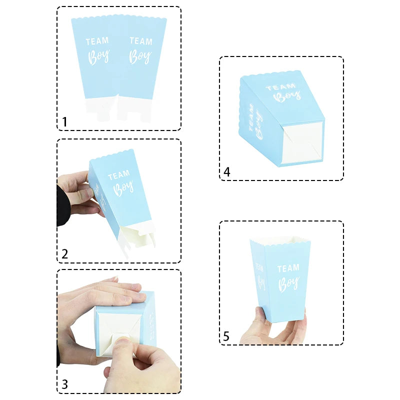 6pcs Gender Reveal Boy or Girl Popcorn Box Team Boy Girl Candy Treat Box Baby Shower Birthday Party Decor Packaging Supplies