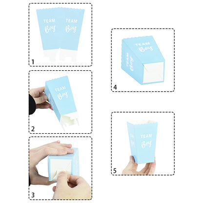 6pcs Gender Reveal Boy or Girl Popcorn Box Team Boy Girl Candy Treat Box Baby Shower Birthday Party Decor Packaging Supplies