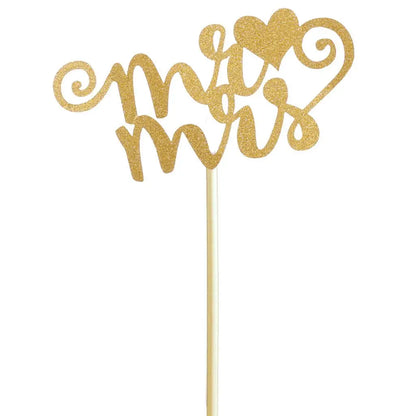 20pcs/set Glitter Paper Wedding Mr & Mrs Heart Cake Cupcake Topper Pick Decor for Wedding Party Anniversary Accessories