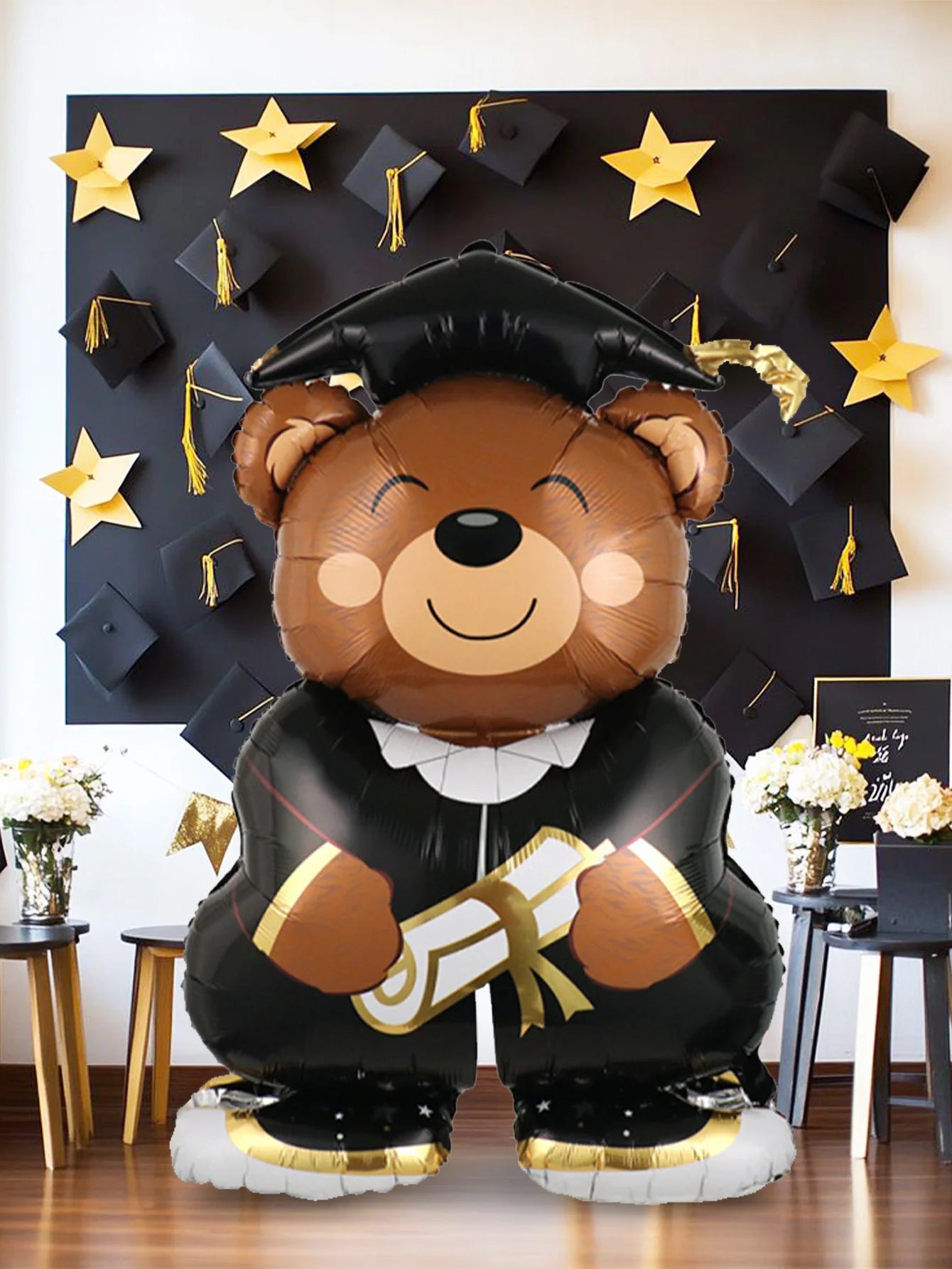 1pc standing brown bear foil balloon, perfect for graduation party decorations, graduation ceremonies, and student graduations.