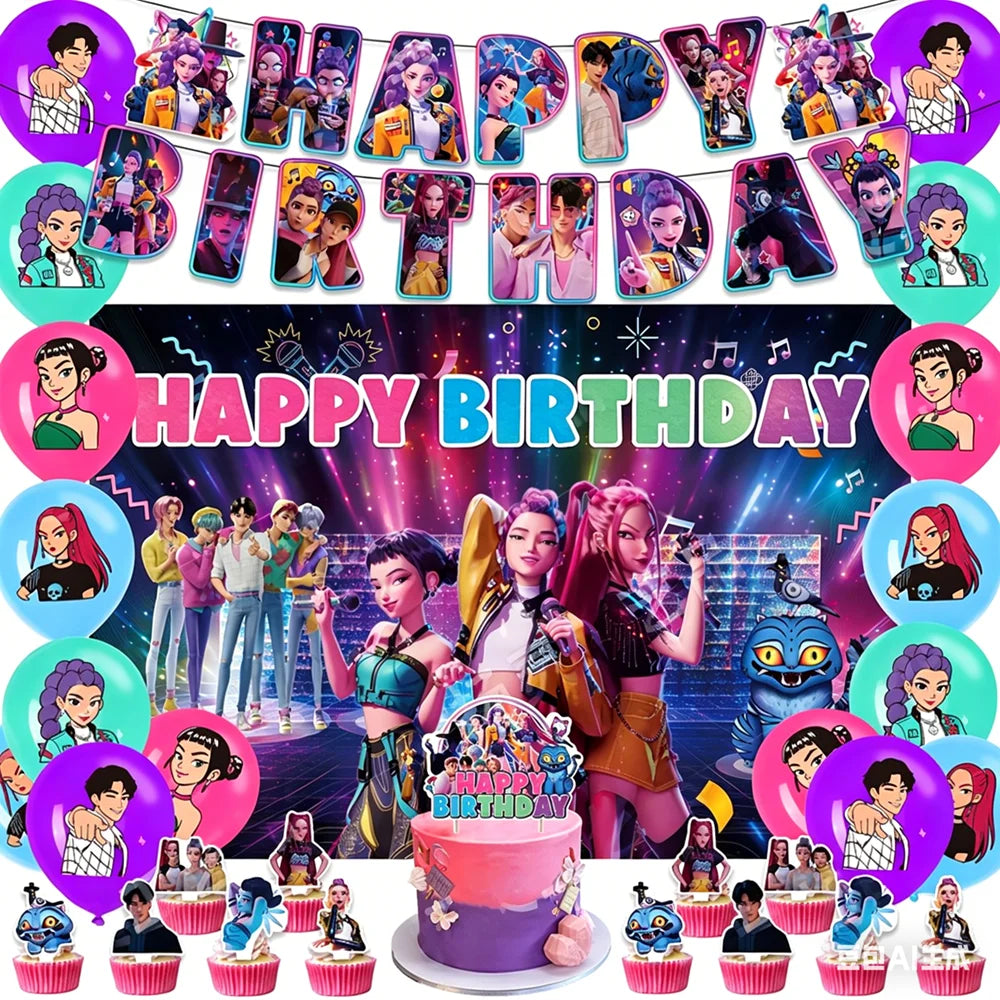 Hunters Girl Group Birthday Party Decor Set Banner Balloons Cake Toppers Hanging Swirls Kids Party Photo Props Event Supplies