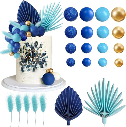 Palm Leaves Cake Decorations Balls Cake Toppers for Birthday Wedding Anniversary Baby Shower Party Supplies