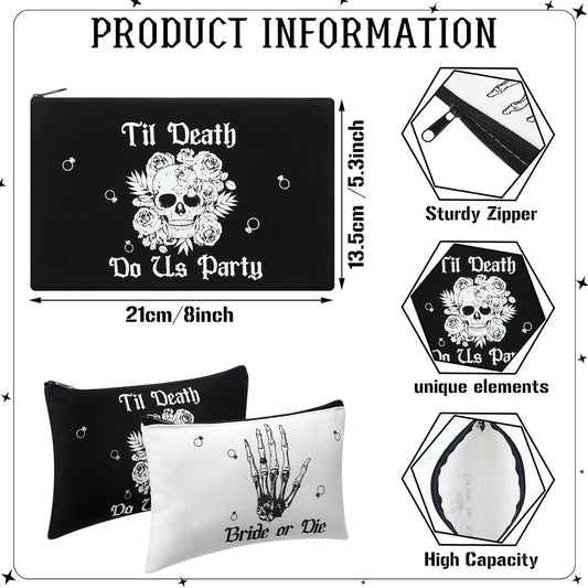 Bride or Die Bachelorette Party Makeup Bag Till Death Cosmetic Bags Gothic Halloween Bridal Shower Bachelorette Party Supplies