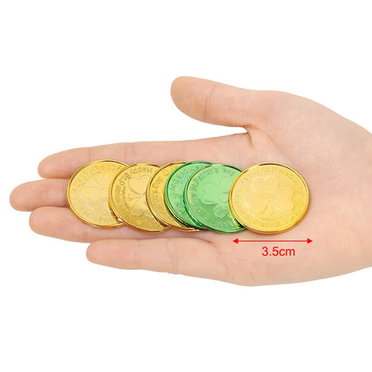 10-100Pcs St Patricks Day Prop Coins Green Gold Clover Lucky Shamrock Party Decoration Props Party Gifts Favors Green Coins Toys