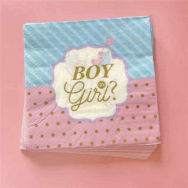 Pink Blue Boy Or Girl Gender Reveal Baby Shower Party Disposable Tableware Paper Plates Cups Decoration
