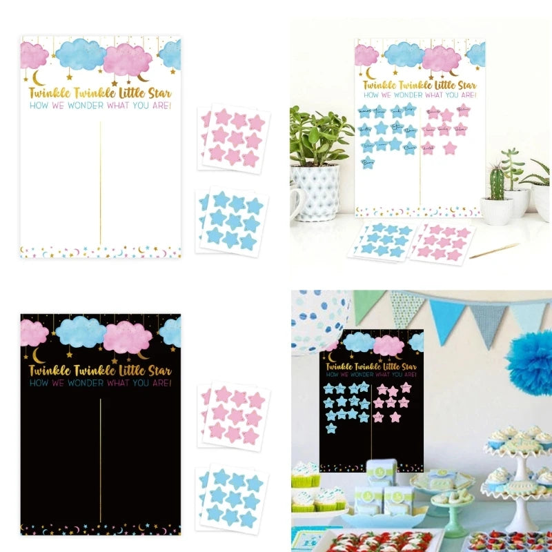 Boy or Girl Gender Reveal Game Cloud Poster with Voting Stickers Gender Baby Gender Prediction Decoration Baby Shower