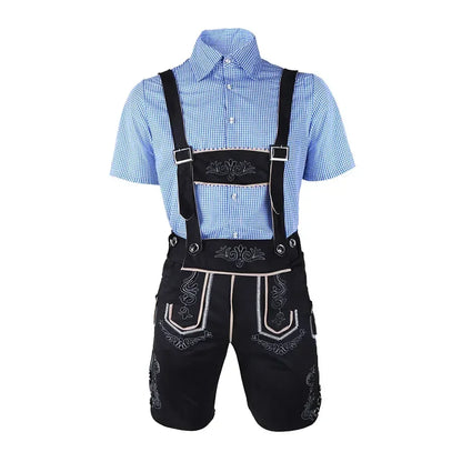 Bavarian Octoberfest German Beer Costume Male Oktoberfest Lederhosen Costume Beer Shirt Suspender Shorts Hat Cosplay Costumes