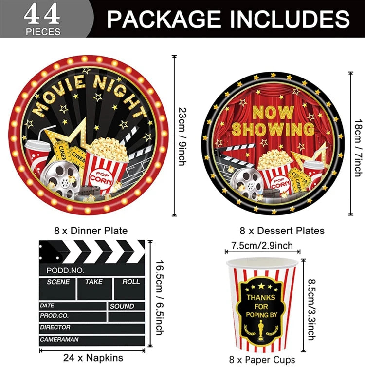 Movie Night Party Decoration Movie Party Disposable Plates Napkins Cups Tablecloth Happy Movie Night Theme Birthday Party Decor