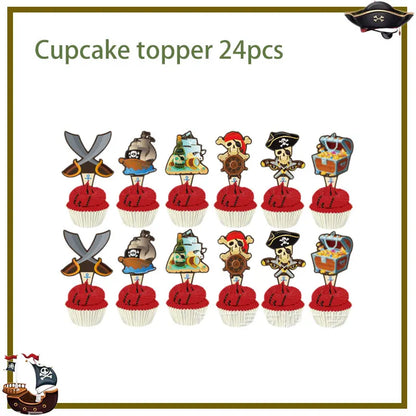 Pirate Birthday Party Decoration Balloon Tableware Tablecloth Backdrop Hanging Banner Cake Toppers For Kids Party Event Supplies