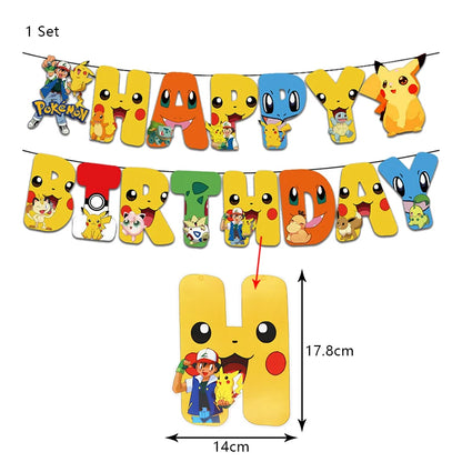 Pokemon Birthday Party Decoration New Lightning Pikachu Balloon For Kids Event Supplies Disposable Tableware Banner Backdrop