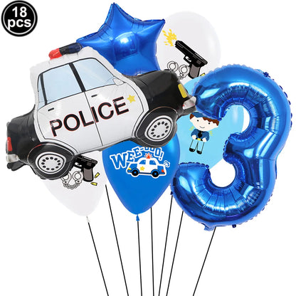 5th Birthday Police Party Blue Car Helicopter Foil Balloons for Boys Baby Shower Police Birthday Party Decoration