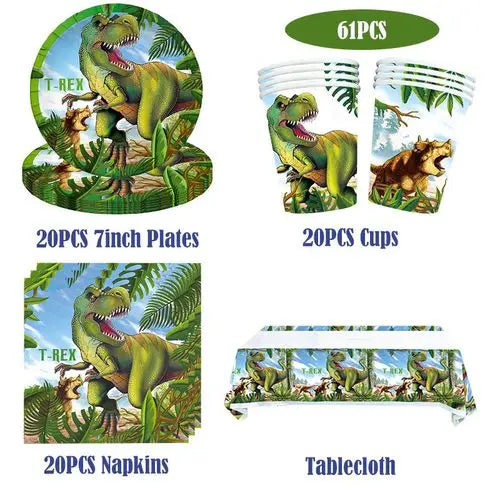 Jurassic Dinosaur Birthday Decoration Tableware Balloon Paper Cup Backdrop Tablecloth Banner Plate Birthday Party Decor Supplies