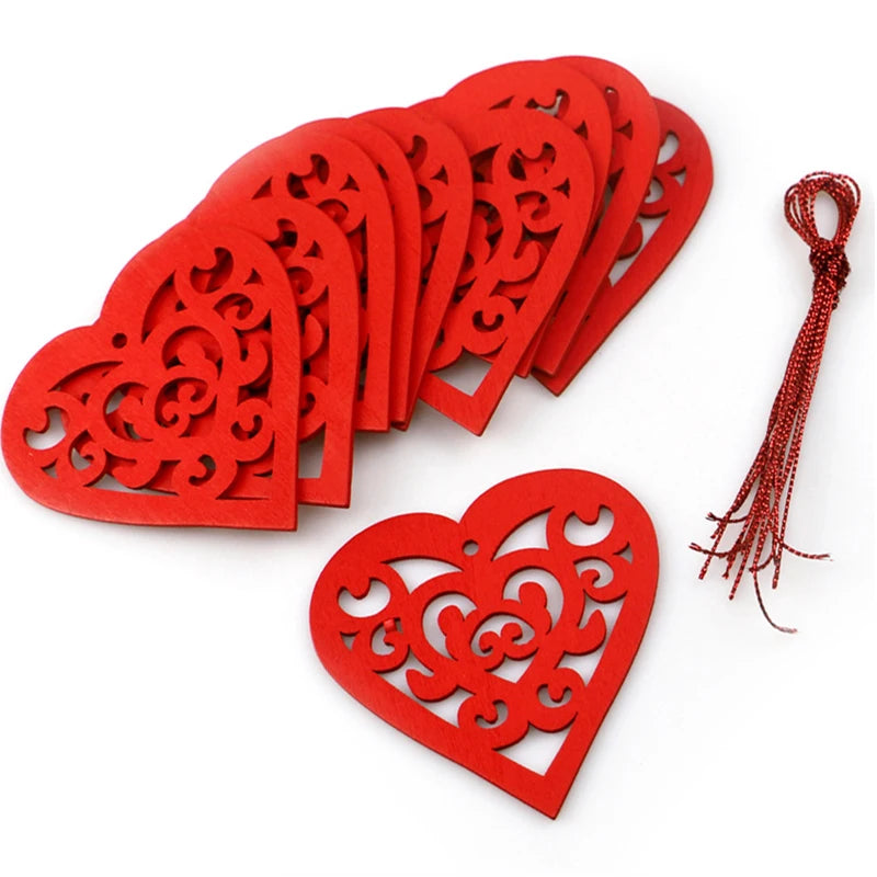 30Pcs Engraved Love Heart shaped pendant Hollow Shape DIY Crafts for Wedding Party Valentines Day Decoration Ornaments
