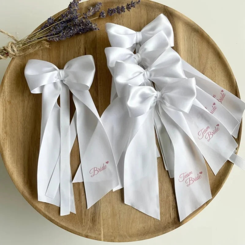 5pcs Pink White Team Bride to Be Bow Headband Satin Ribbon Wedding Bridal Shower Decoration Girl Hen Bachelorette Party Supplies