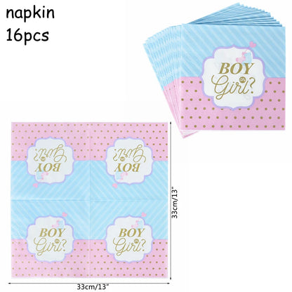 Gender Reveal Disposable Tableware Pink Blue Boy or Girl Plate Napkin Cup Tablecloth Baby Shower Party Table Decoration Supplies