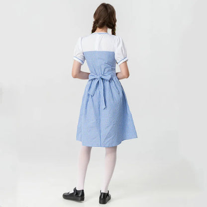 Adult Wizard Of Oz Dorothy Cosplay Costume Lady Blue White Plaid Alice Princess Dress Traditional Oktoberfest Dirndl Maid Outfit