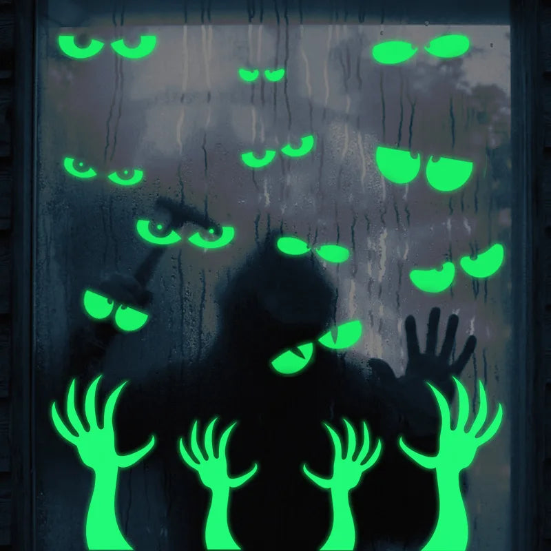 Halloween Stickers Luminous Eyes Ghost Party Decoration Stickers Fluorescent Horror Wall Stickers Holiday Party Room Decoration