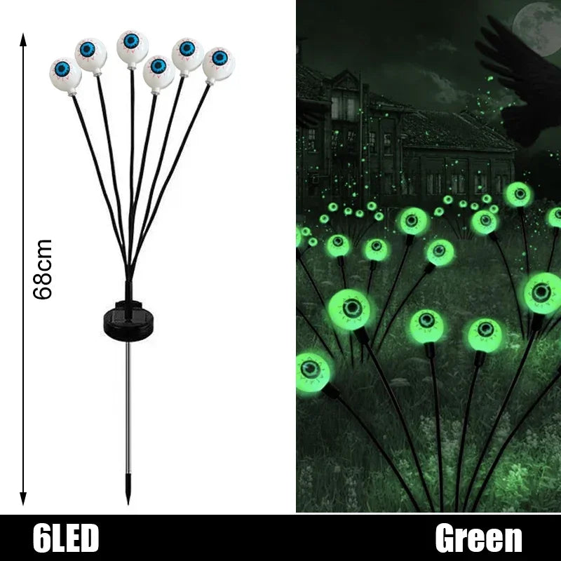 2024 Halloween Outdoor Solar Powered Scary Eyeball Lights Led Green Eyeball Blinking Firefly Lights Waterproof Solar Path Lights