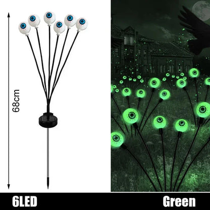 2024 Halloween Outdoor Solar Powered Scary Eyeball Lights Led Green Eyeball Blinking Firefly Lights Waterproof Solar Path Lights