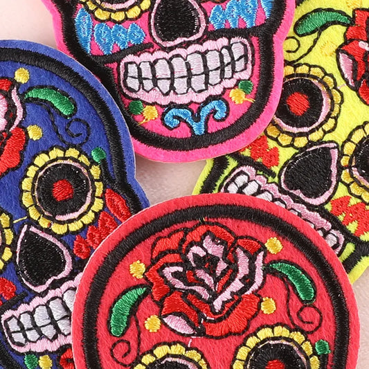 9Pcs Mixed Skull Patch DIY Mexico Day Skeleton Dead Embroidered Halloween Patches Iron On Fabric Badges Sew On Cloth Applique