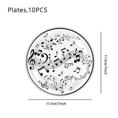 10Guests Music Festival Party Disposable Tableware White Black Note Happy Musical Lover Birthday Party Supplies
