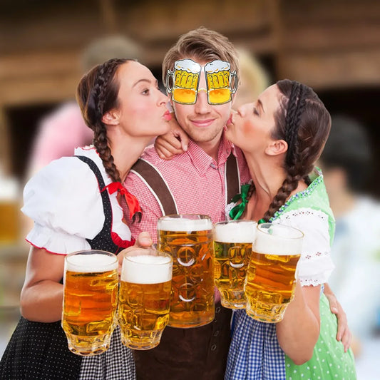 12Pcs Oktoberfest Glasses Plastic Goggles Beer Mug Pattern Glasses Photo Props German Oktoberfest Theme Event Decoration