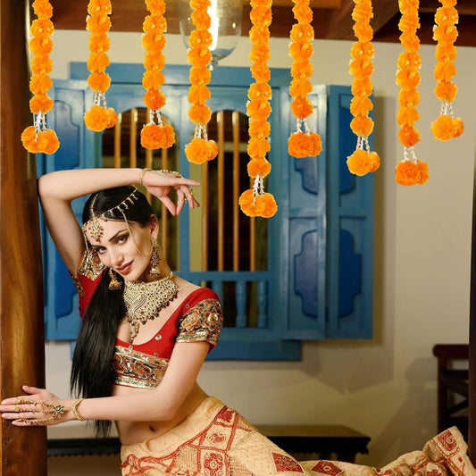 5-50pcs Marigold Flower Garlands Artificial Flower Garland for Indian Décor,Pooja, Diwali, Fiesta Day of The Dead, Mexican Party