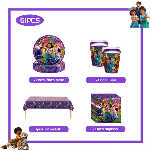 Encanto Birthday Party Decoration Balloon For Kids Event Supplies Tableware Set Plates Cups Napkins Cake Toppers Candy Box