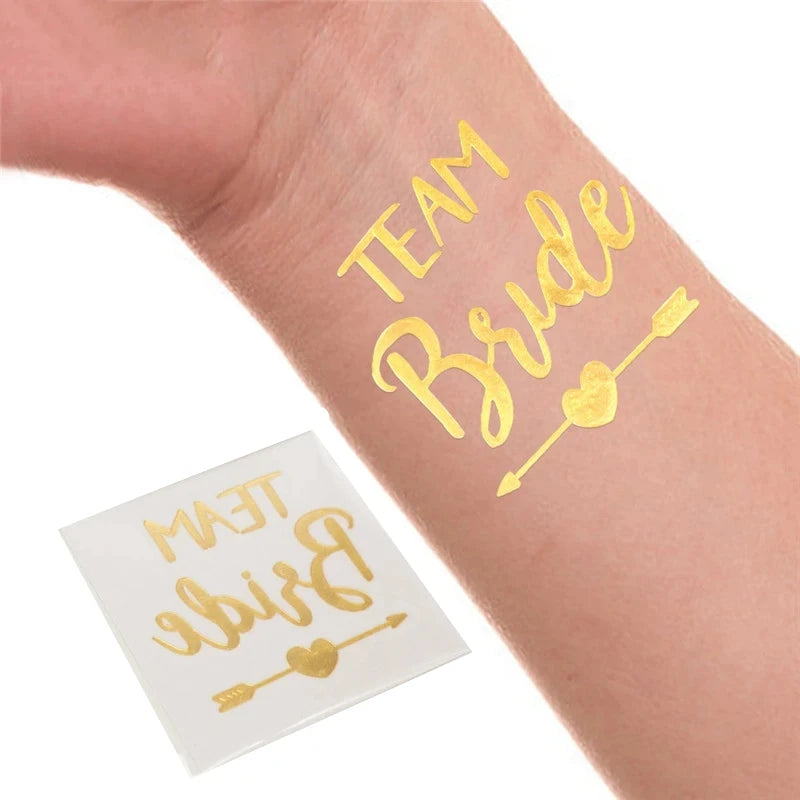 12pcs Combination Golden Team Bride Tattoo Sticker Bride To Be Bachelorette Party Hen Party Bridal Shower Wedding Party Decor