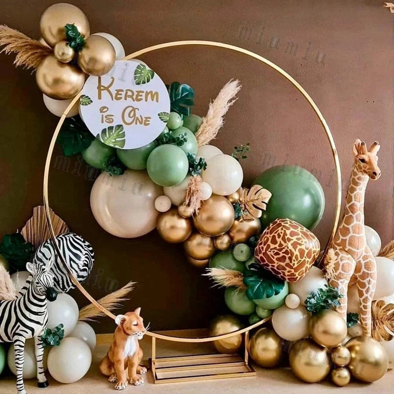 Jungle Safari Green Theme Balloon Garland Arch Kit Kids Birthday Party Metal Confetti Foil Latex Balloons Baby Shower Decoration