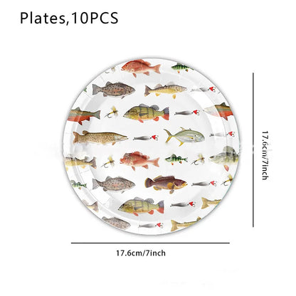 10Guests Gone Fishing Party Disposable Tableware Little Fisherman Goes Fishing for Birthday Party Supplie