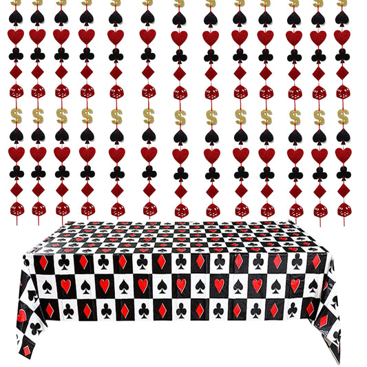 Las Vegas Theme Casino Backdrop Hanging decor Garland Banner Poker tablecloth table cover Casino Night Poker Party Decorations