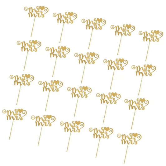 20pcs/set Glitter Paper Wedding Mr & Mrs Heart Cake Cupcake Topper Pick Decor for Wedding Party Anniversary Accessories