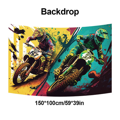 Motocross Dirt Bike Birthday Party Banner Cake Topper Foil Motorcycle Balloon for Boy Kids Motor Theme Party Decoration Supplies