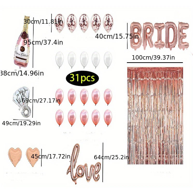 Bride Banner Rose Gold Champagne Bottle Baloons Bridal Shower Balloon Kit Bachelorette Party Decorations