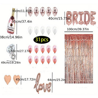 Bride Banner Rose Gold Champagne Bottle Baloons Bridal Shower Balloon Kit Bachelorette Party Decorations