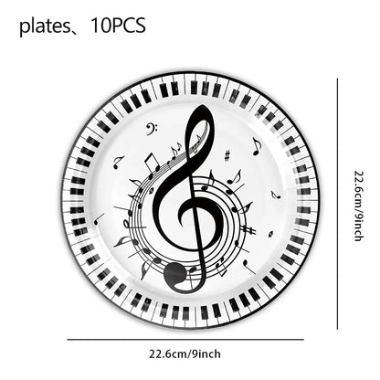 10Guests Music Festival Party Disposable Tableware White Black Note Happy Musical Lover Birthday Party Supplies