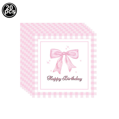 Pink Bow Plates Cups Napkins Forks for Coquette Birthday Decoration Pink Bow Theme Party Supplies for Girls Birthday Party Decor