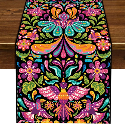 Mexican Day of The Dead  Linen Table Runners Dresser Scarf Mexico Dia De Los Muertos Table Runner for Kitchen Dining Table Decor