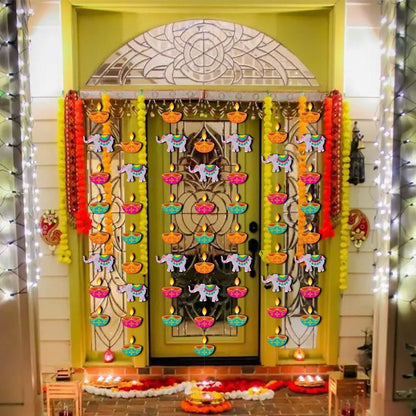 Happy Diwali Festival Hanging Flower wreath Lighting Decoration Door Curtain Flowing Light Indoor and Outdoor Hanging Decoration
