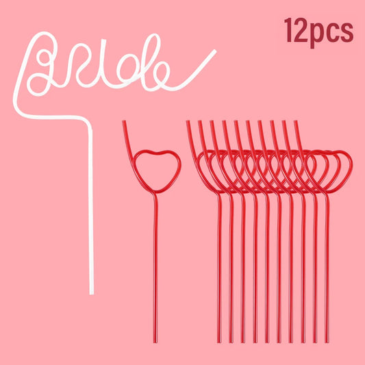 1set Bridal Shower Straws Love Heart Drinking Straw Bride To Be Wedding Decoration Bachelorette Hen Party Supply Team Bride Gift