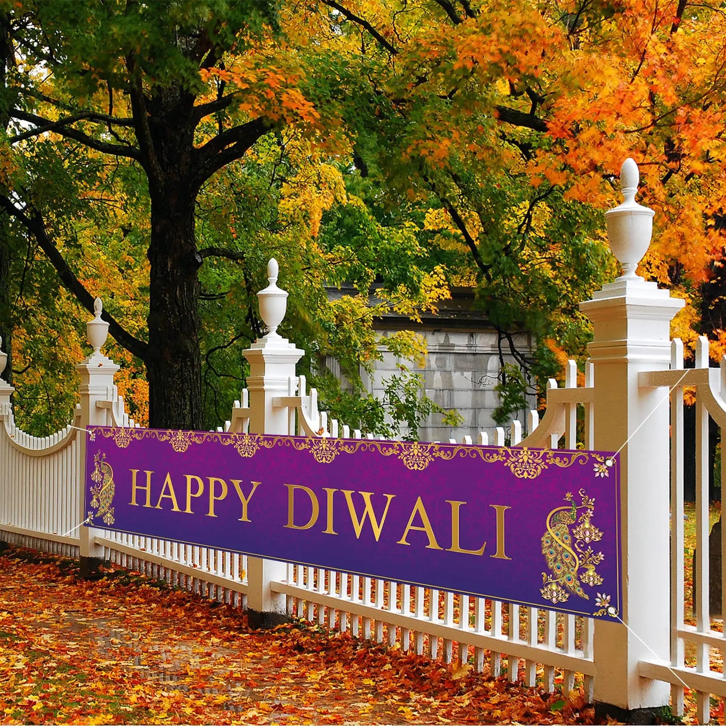 Happy Diwali Banner Festival of Lights Deepavali Polyester Banners with Grommets Party Supplies Yard Sign Garden Outdoor Decor