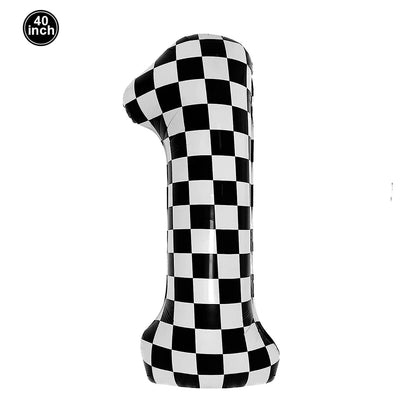 40Inch Checkered 1 2 3 4 5 6 Large Black White Number Balloon Motorcycle Racing Two Fast Race Car Birthday Party Supplies